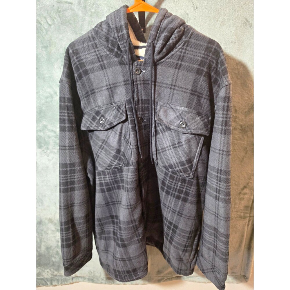 Trinity Coast Sherpa Lined Hooded Plaid Jacket Shacket Gray Black Men's 2XL